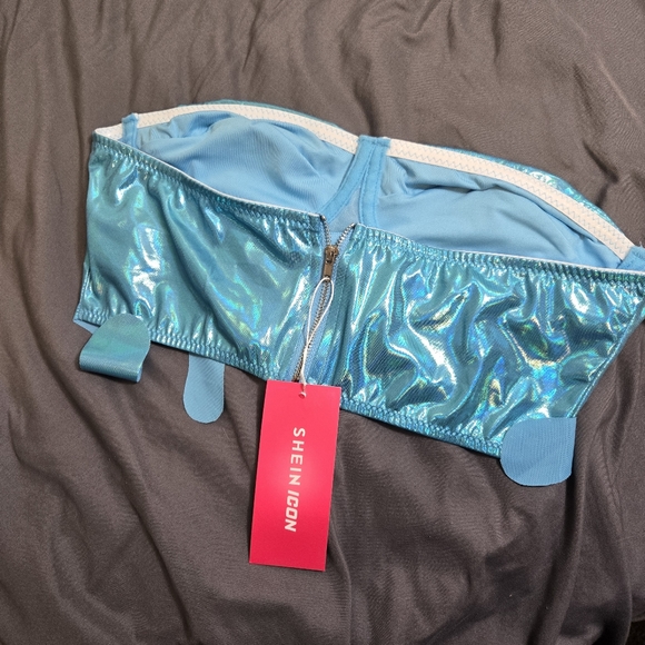 NWT Water Drop SHEIN ICON Asymmetrical Hem Bustier Metallic Tube Top - Picture 4 of 8